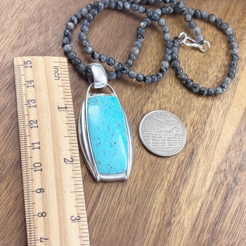 Chunky Large Vintage Southwest Boho Sterling Silver 925 Turquoise Pendant - Picture 9 of 11